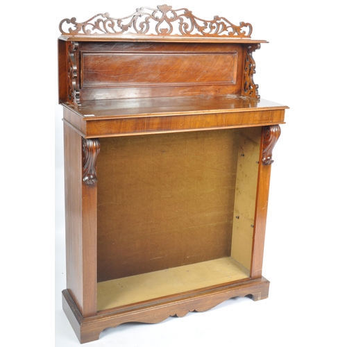 295 - A 19th Century Victorian mahogany open bookcase having a carved scrolled folate top with shelf below... 