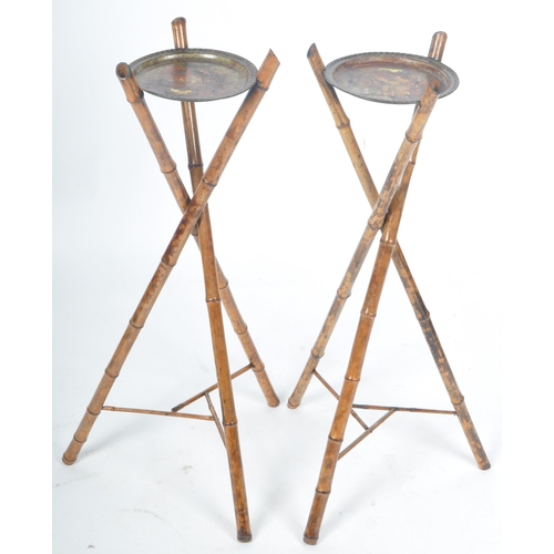 303 - A matching pair of 19th Century Victorian Aesthetic Movement bamboo stands having hand painted circu... 