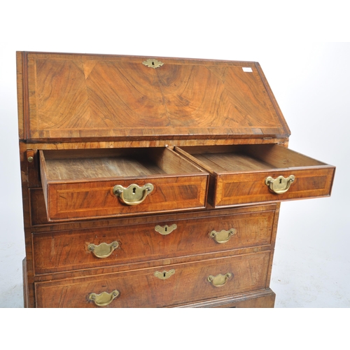 32 - An 18th Century George III Queen Anne revival walnut bureau writing table desk. Folding drop down fr... 