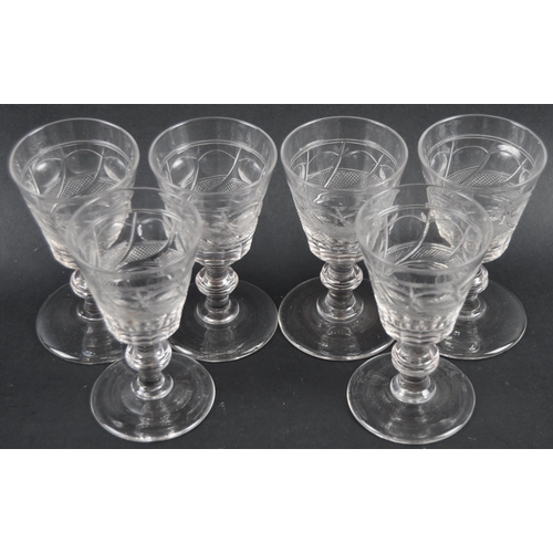 326 - A collection of 6 x 19th century hand blown and hand cut port / small wine glasses. Approximately 11... 