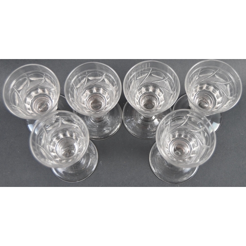 326 - A collection of 6 x 19th century hand blown and hand cut port / small wine glasses. Approximately 11... 