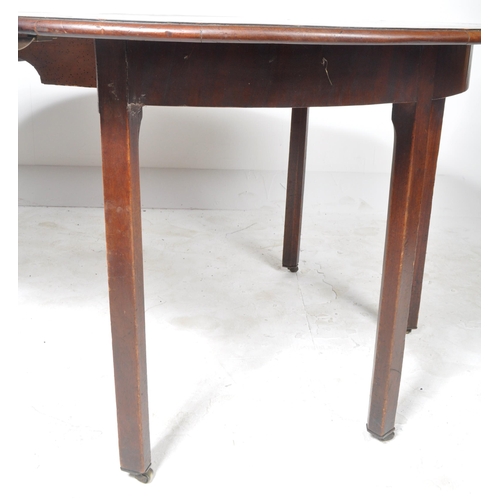 331 - A 19th Century George III mahogany D end extending dining table comprises two demi lune form side ta... 