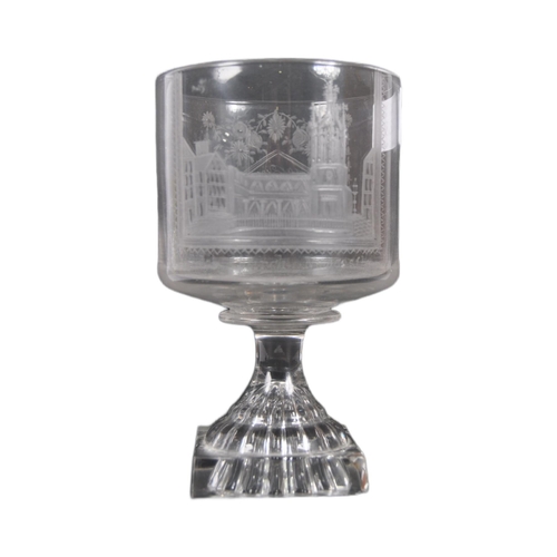 338 - A 19th Century Victorian etched glass drinking goblet. Engraved decoration depicting St Nicholas Chu... 