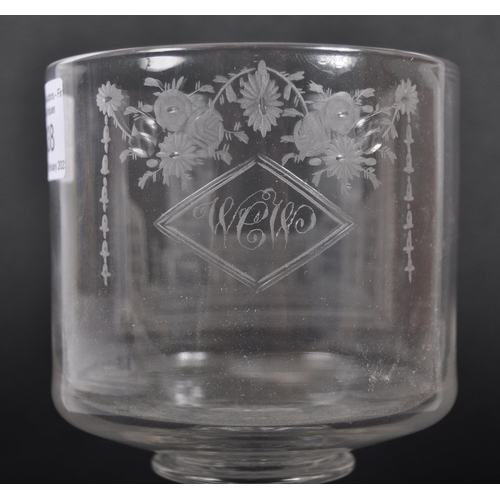 338 - A 19th Century Victorian etched glass drinking goblet. Engraved decoration depicting St Nicholas Chu... 