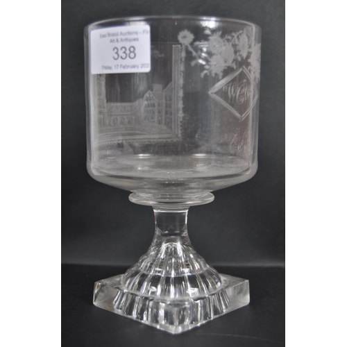 338 - A 19th Century Victorian etched glass drinking goblet. Engraved decoration depicting St Nicholas Chu... 