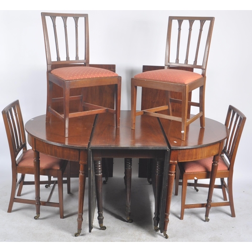 34 - A large 19th Century Regency extending mahogany D end pedestal dining table and set of 8 chairs . Co... 