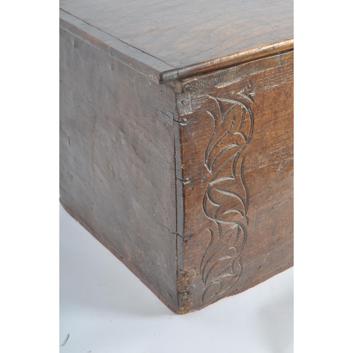 342 - A 17th century and later oak carved bible box. Of large proportions, the hinged lid opening to revea... 