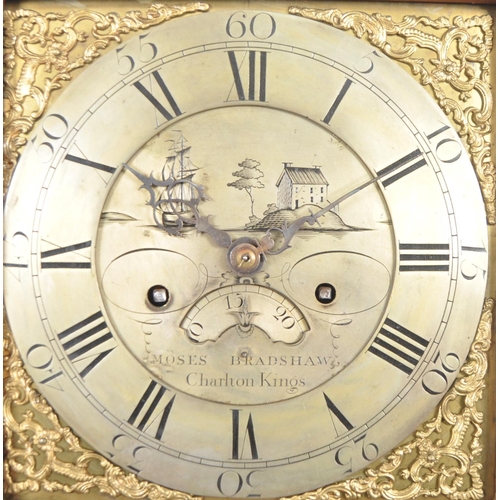 350 - An 18th Century George II Longcase clock by Moses Bradshaw of Charlton Kings Cheltenham Brass face w... 