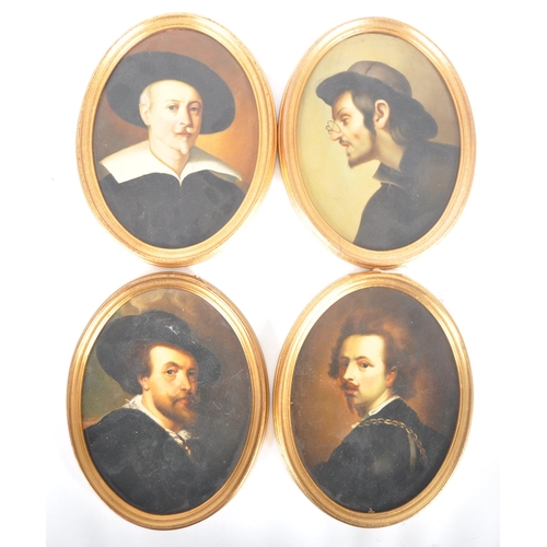 352 - A set of four 20th Century oval oil on board self-portrait paintings in the manner of Italian and Du... 