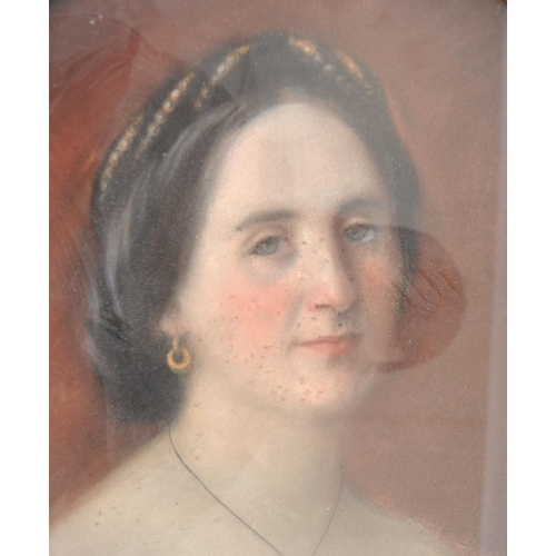 358 - A 19th Century pastel portrait painting depicting Lady Katherine Blicke Archer. Set to a red ground ... 