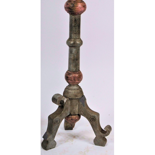 360 - A pair of early 20th century ecclesiastical altar pine pricket candle sticks. Of large proportions, ... 