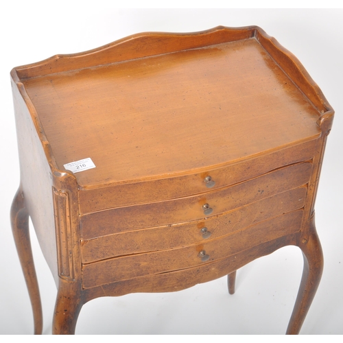 367 - A 19th Century French walnut commode chest / nightstand having a carved gallery back and sides above... 