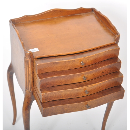 367 - A 19th Century French walnut commode chest / nightstand having a carved gallery back and sides above... 