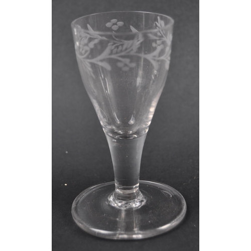 370 - A collection of 18th century glassware. To include a B handled jelly glass, a dwarf ale glass, a pla... 