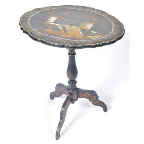 379 - An early 19th Century Regency papier mache black lacquer tilt top wine table / occasional side table... 