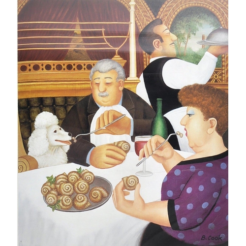 384 - Beryl Cook (British b.1926-2008) -  Dining In Paris - A 2001 signed print in colours published by Al... 