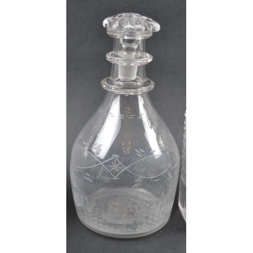 386 - A collection of 19th century glass decanters. Six hand blown and hand cut to include engraved glass ... 