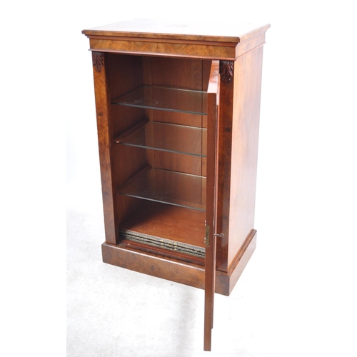 394 - 19th century Victorian walnut  pier  display cabinet. Raised on a plinth base with single glazed pan... 