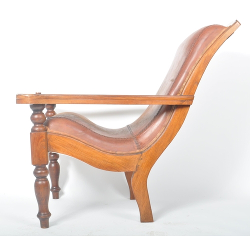 395 - A 19th Century Victorian Colonial mahogany and leather plantation chair, with swing out leg rests ra... 