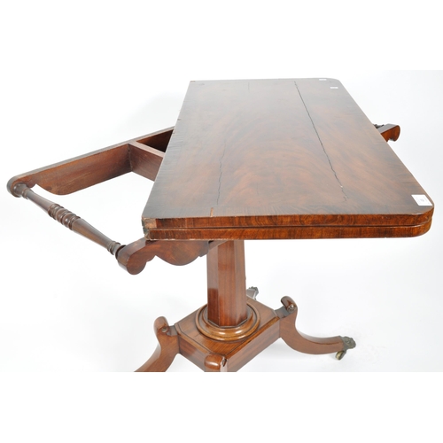 397 - A 19th Century rosewood side occasional card games table. Fold over top with green baize lining with... 