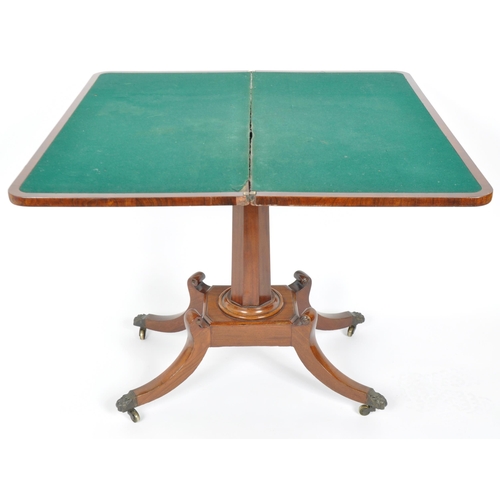 397 - A 19th Century rosewood side occasional card games table. Fold over top with green baize lining with... 