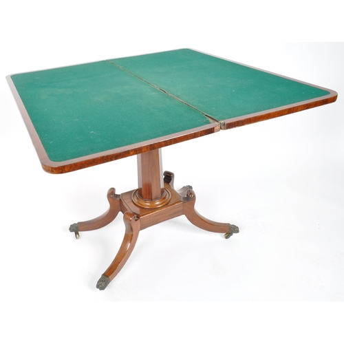 397 - A 19th Century rosewood side occasional card games table. Fold over top with green baize lining with... 