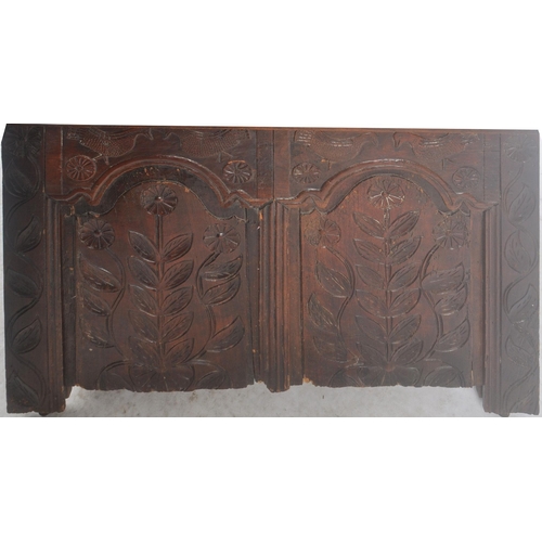 40 - A large 18th Century carved oak coffer blanket box storage chest trunk. Intricate carved floral pane... 