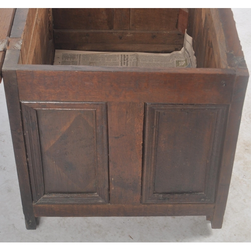 40 - A large 18th Century carved oak coffer blanket box storage chest trunk. Intricate carved floral pane... 