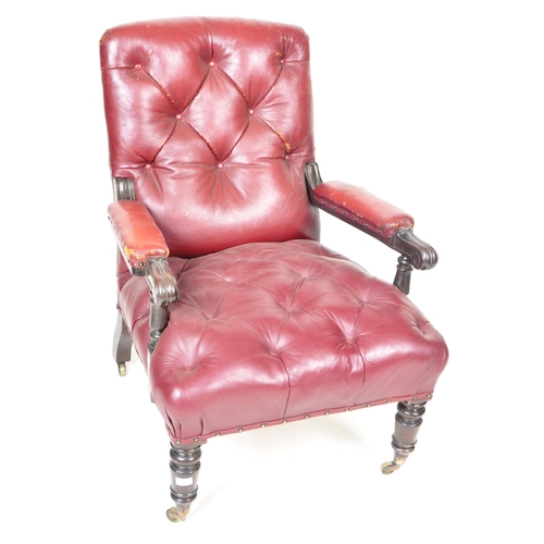 405 - A 19th Century Victorian leather chesterfield library reading fireside club armchair arm chair. Butt... 