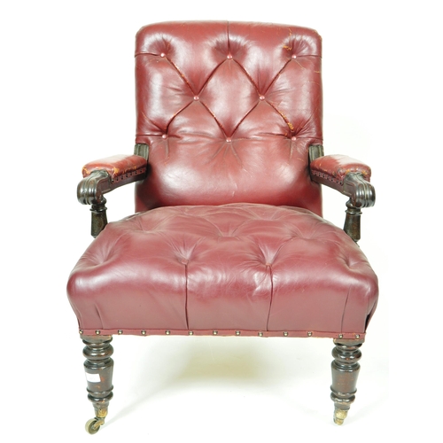 405 - A 19th Century Victorian leather chesterfield library reading fireside club armchair arm chair. Butt... 