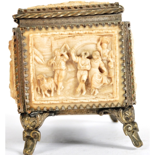 413 - A 19th Century carved meerschaum casket box trinket jewellery box. Relief scenes in panels depicting... 