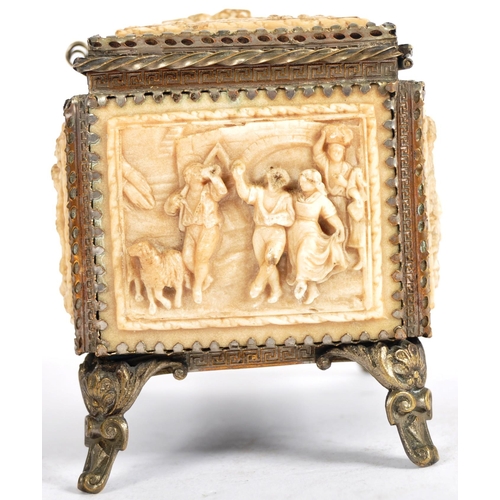 413 - A 19th Century carved meerschaum casket box trinket jewellery box. Relief scenes in panels depicting... 