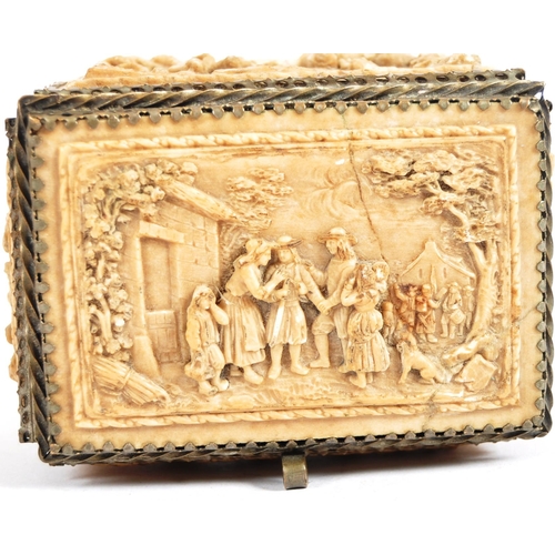 413 - A 19th Century carved meerschaum casket box trinket jewellery box. Relief scenes in panels depicting... 