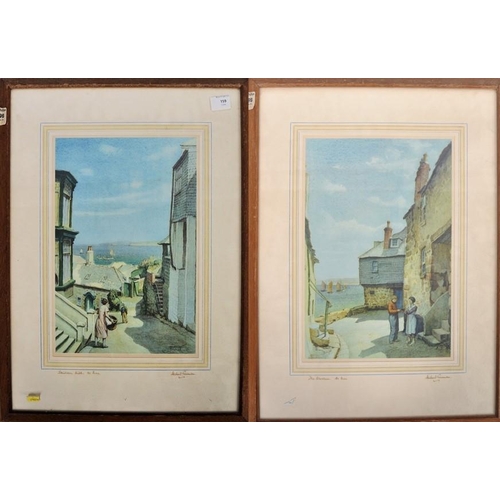 424 - A pair of signed coastal prints by Herbert Truman. Both prints depicts scenes from St Ives in Cornwa... 