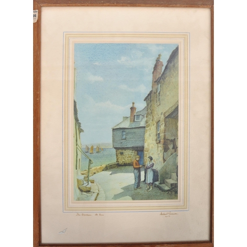 424 - A pair of signed coastal prints by Herbert Truman. Both prints depicts scenes from St Ives in Cornwa... 