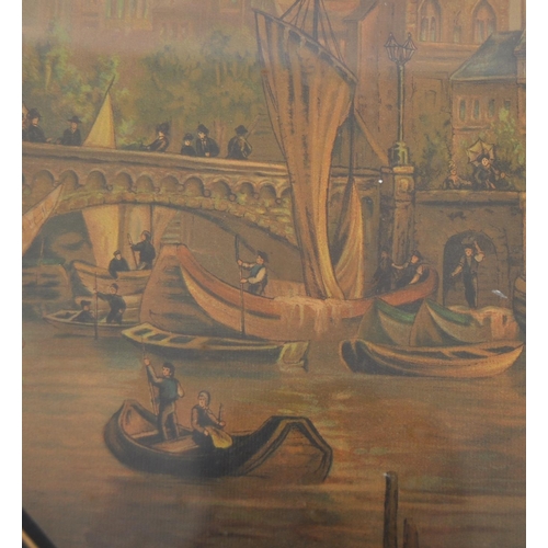 426 - An unusual 20th Century lacquered print painting musical with cylinder movement wall clock. Depictin... 