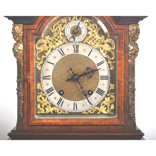 432 - A late 19th Century walnut and mahogany bracket clock. 8 day sprung movement striking on two coiled ... 