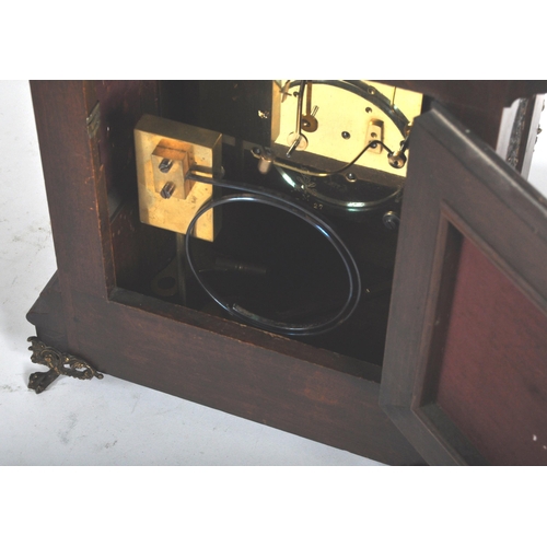 432 - A late 19th Century walnut and mahogany bracket clock. 8 day sprung movement striking on two coiled ... 