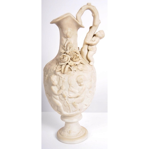 457 - A 19th Century Parian ware ewer jug pitcher of large size having relief moulded decoration depicting... 