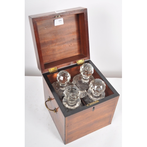 458 - A 19th Century Victorian mahogany quadruple decanter box. Squared form with ebony and satinwood inla... 