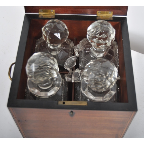 458 - A 19th Century Victorian mahogany quadruple decanter box. Squared form with ebony and satinwood inla... 