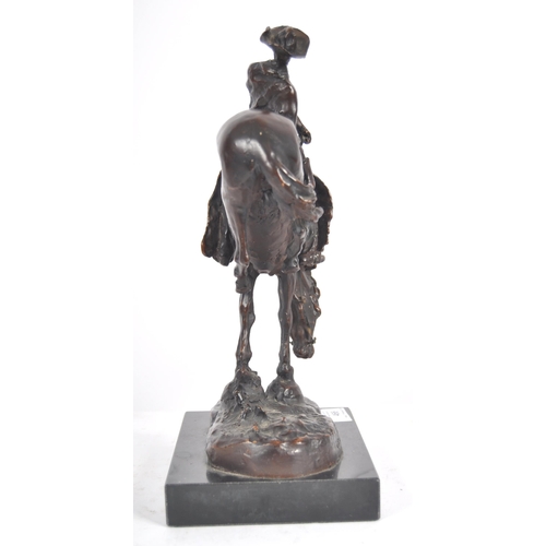 468 - After Frederic Remington, Mountain Man, patinated bronze, depicting an outlaw on rearing horse. Sign... 