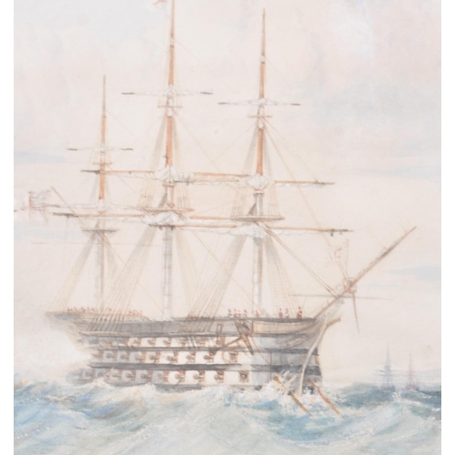 47 - A mid 19th Century Victorian watercolour painting depicting a fleet of Naval warships on stormy seas... 