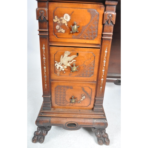 470 - Gabriel Viardot - A 19th Century French Japonisme stained beech twin pedestal writing table desk. Sh... 