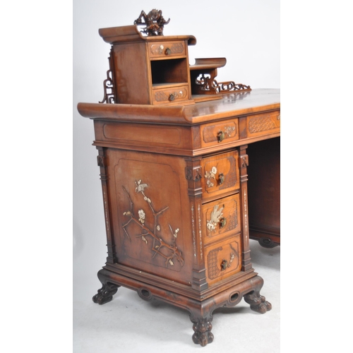 470 - Gabriel Viardot - A 19th Century French Japonisme stained beech twin pedestal writing table desk. Sh... 