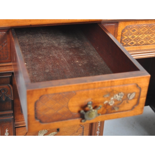 470 - Gabriel Viardot - A 19th Century French Japonisme stained beech twin pedestal writing table desk. Sh... 