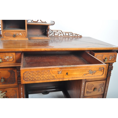 470 - Gabriel Viardot - A 19th Century French Japonisme stained beech twin pedestal writing table desk. Sh... 