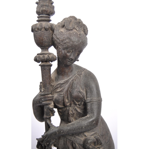 471 - A 19th Century bronze metal figural table / standard lamp in the form of classical maiden. The figur... 