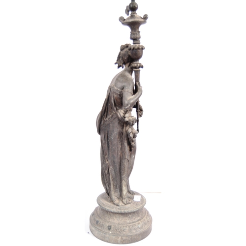 471 - A 19th Century bronze metal figural table / standard lamp in the form of classical maiden. The figur... 