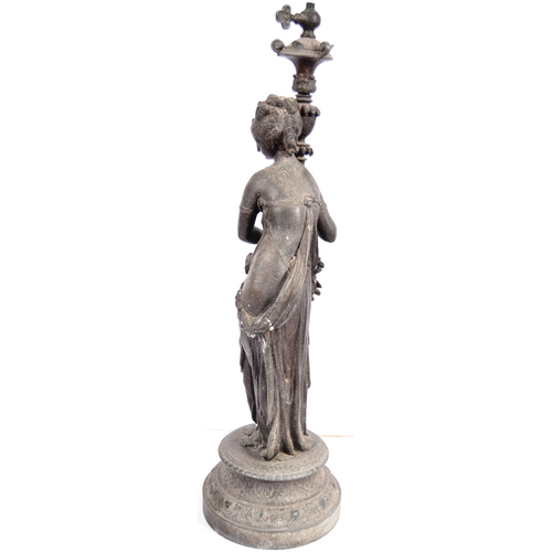 471 - A 19th Century bronze metal figural table / standard lamp in the form of classical maiden. The figur... 